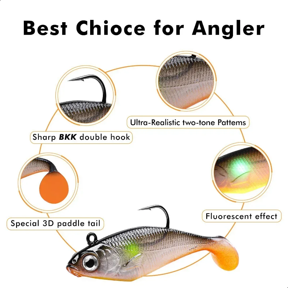 Señuelos Wobbler de silicona para pesca, cebos artificiales de goma para carpa, aparejos de cuchara, 6 piezas, cabeza de plantilla, cola en T, 90mm, 22,5g - imagen 2