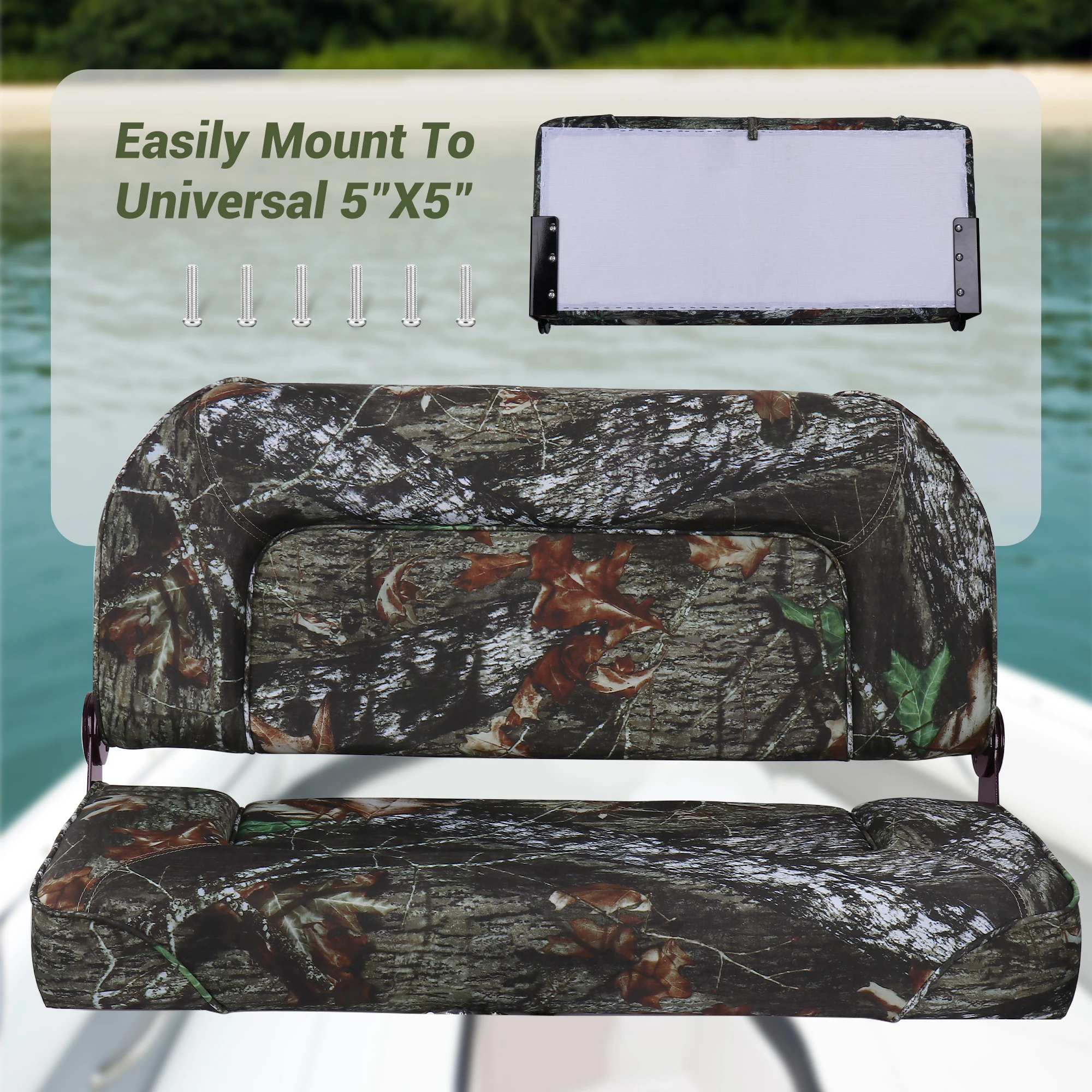 Asiento de banco para barco, asiento de barco plegable doble con respaldo bajo, asiento para barco de pesca Bass Jon (camuflaje) - imagen 5