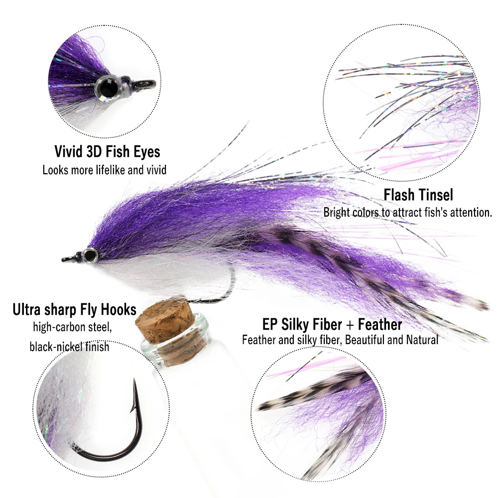 Wifreo anzuelo de alto carbono trucha salmón Steelhead pesca con mosca Streamer moscas agua salada gran juego pluma Streamer mosca señuelo cebos - imagen 5