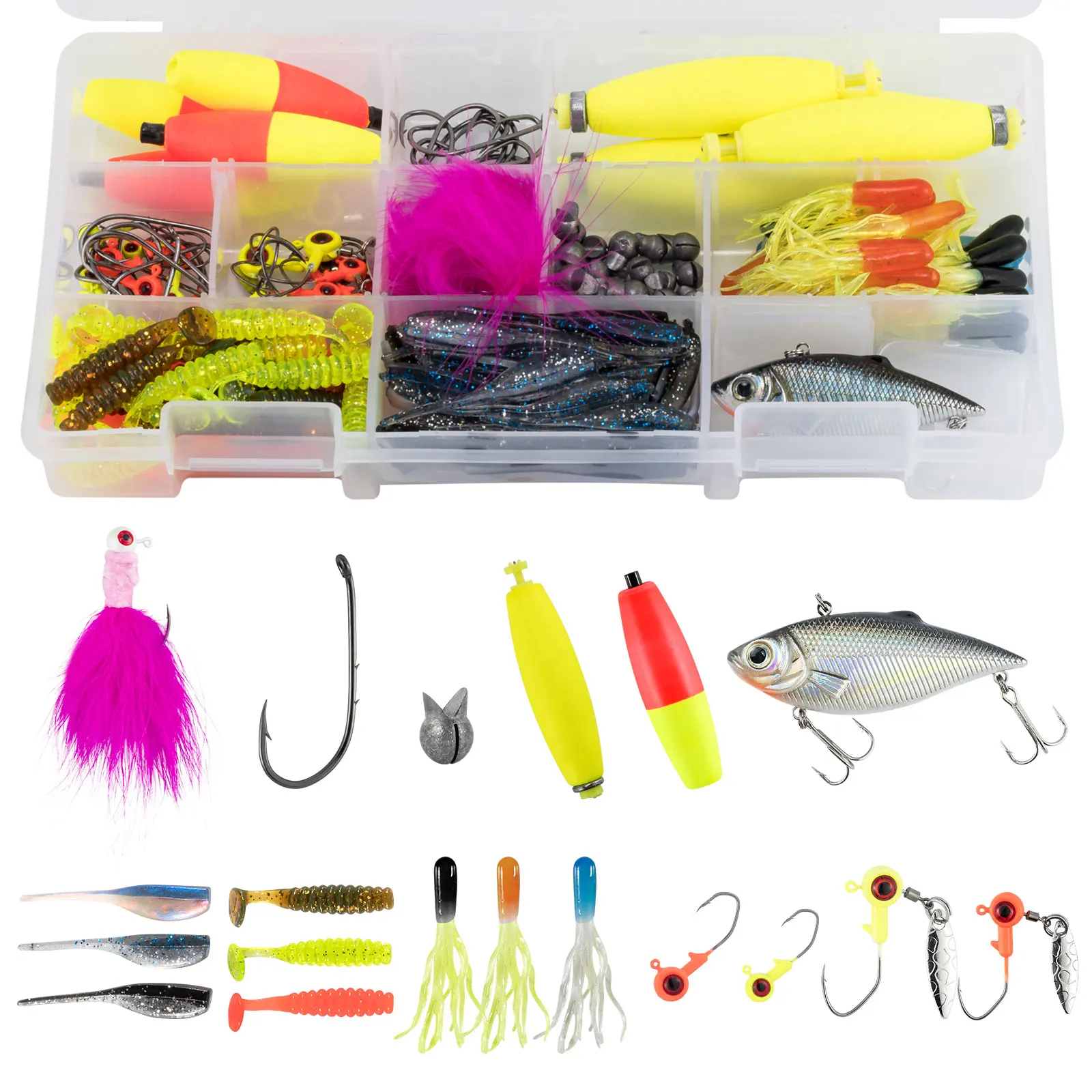 Kit señuelos pesca con jig head, vinilos y plomada para lubina y trucha