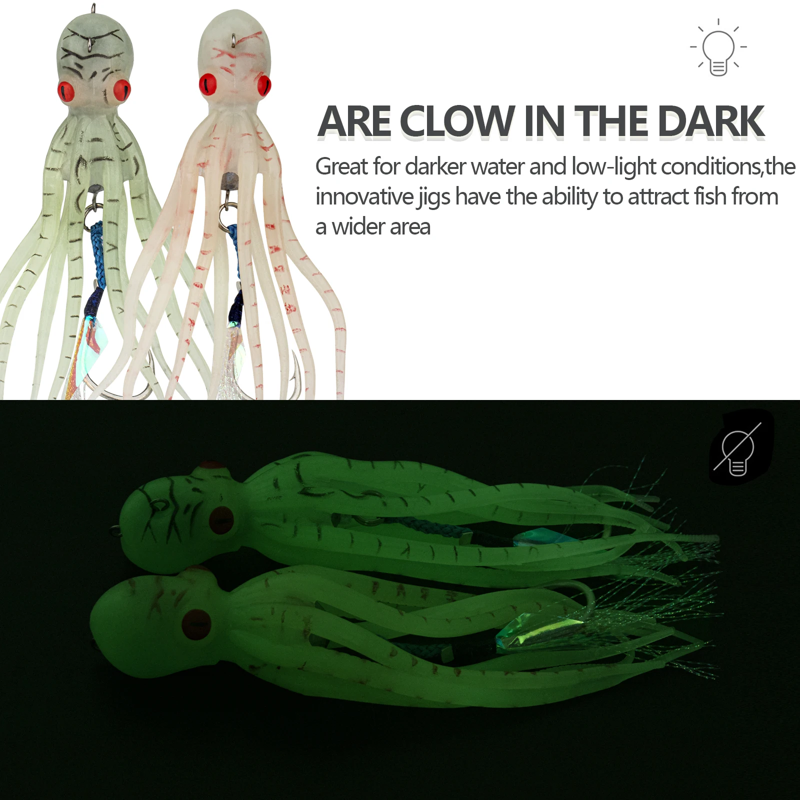 Señuelos de Pesca de pulpo de 15,5 cm, cebos blandos de falda de calamar, cebo Artificial que brilla en la oscuridad con gancho, 1 unidad - imagen 5