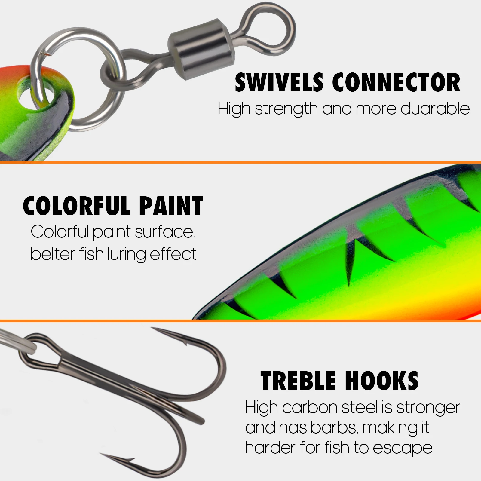 Experimente un rendimiento de pesca mejorado con conectores giratorios duraderos recubrimientos de color vibrantes y ganchos de agudos fuertes