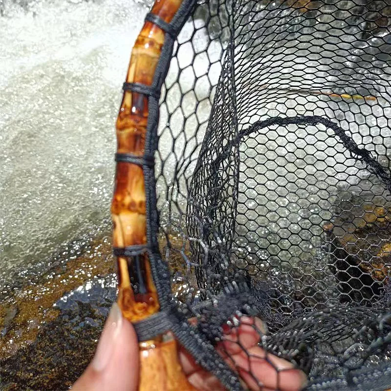 Salabardo pesca mosca – Mango madera, malla goma, liberación magnética - imagen 5