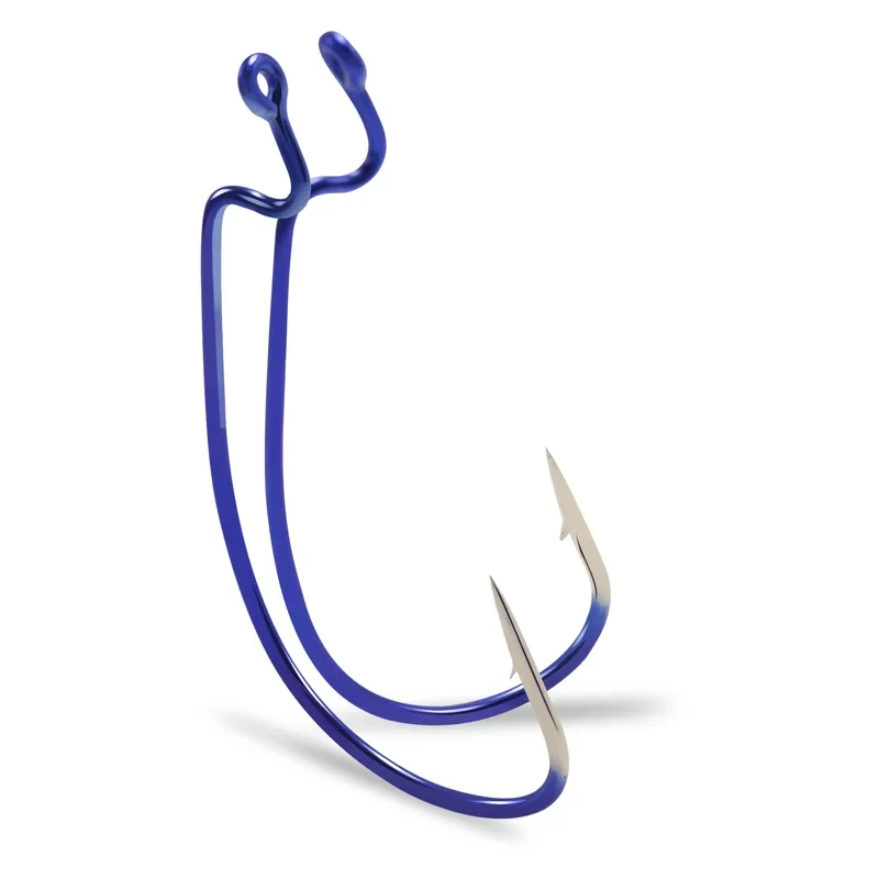 ZYZ-anzuelo de manivela azul de acero rico en carbono, anzuelo de gusano de espacio ancho, manivela compensada, anzuelo de púas para cebo blando, aparejos de anzuelos de pesca - imagen 5