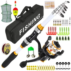 Caña de pescar de 1,8 M, carrete giratorio, caña de pescar telescópica, agua salada, agua dulce, viajes, Señuelos de Pesca, anzuelos, Kit completo