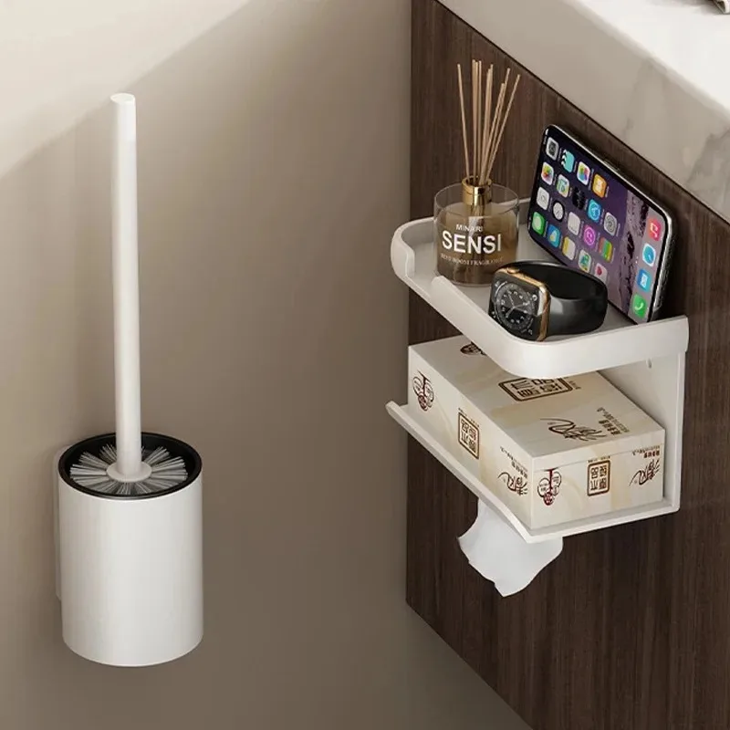 Herramientas de limpieza de baño para el hogar, accesorios de baño sin esquinas muertas, cepillo de Herramientas de limpieza de inodoro sin perforaciones, montado en la pared - imagen 5