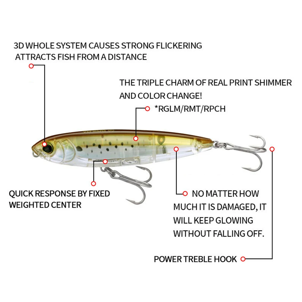 Señuelos de pesca de 10cm y 17g, cebo tipo lápiz flotante Wobbler, cebo duro Artificial láser de fundición larga, accesorios de pesca Jerkbait QBE117 - imagen 4