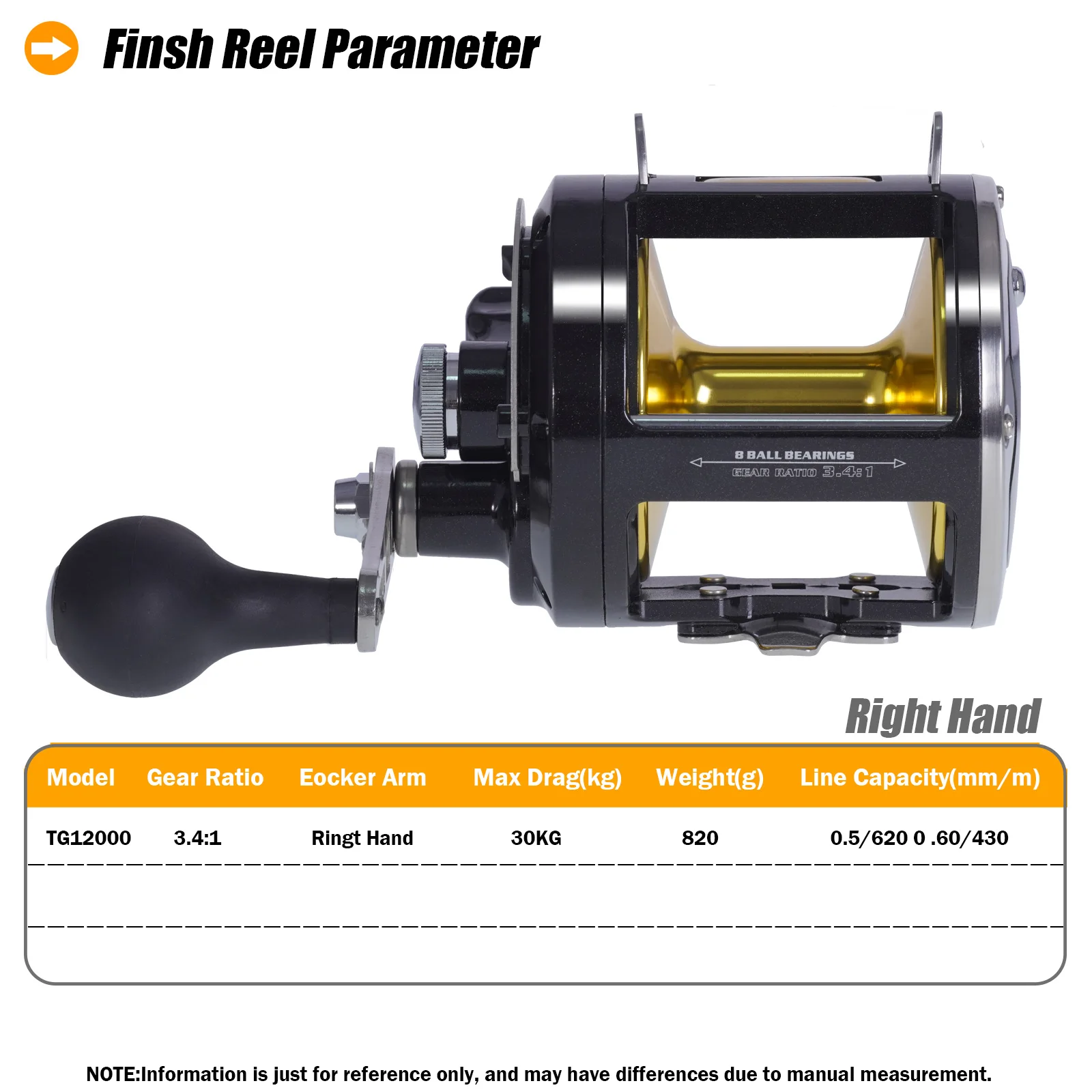 Carrete de tambor trolling aluminio 30KG – Agua salada para barco - imagen 2