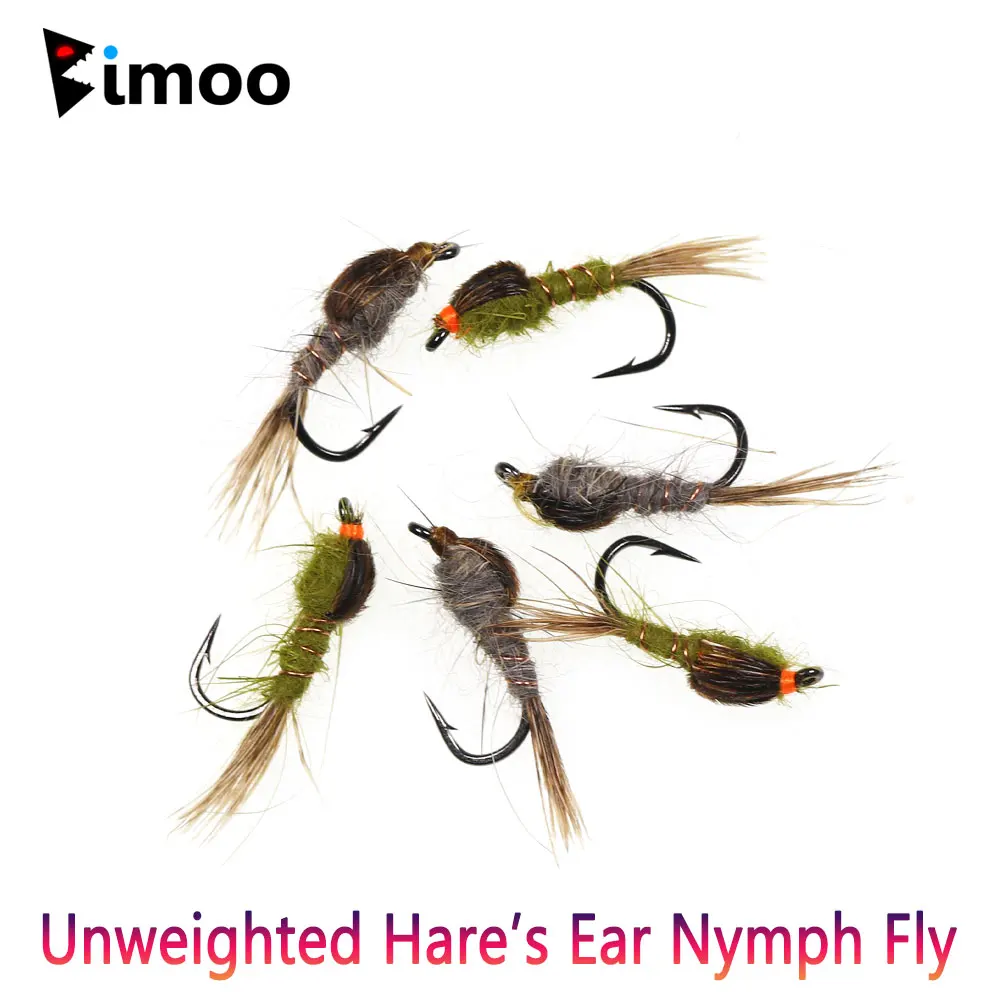 Bimoo 6PCS # 14 moscas secas artificiales de ninfa de oreja de liebre sin peso, mosca de mayo para trucha Stillwater Blugill Grayling, señuelos de pesca de perca