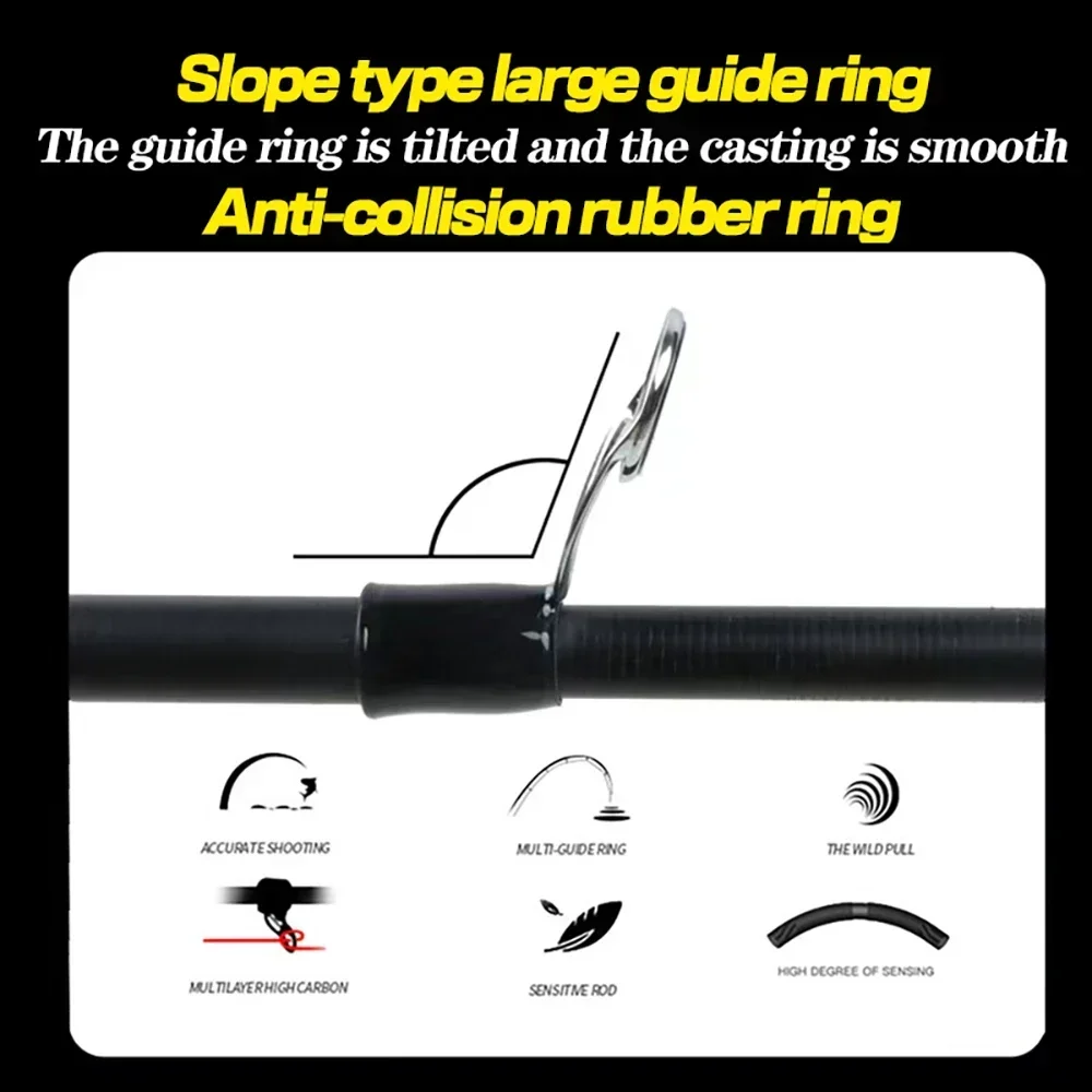 Caña de pescar giratoria telescópica ultraligera, 6-7 secciones M, caña de señuelo de carbono de acción rápida con punta sólida, peso de cebo de 8-18g - imagen 5