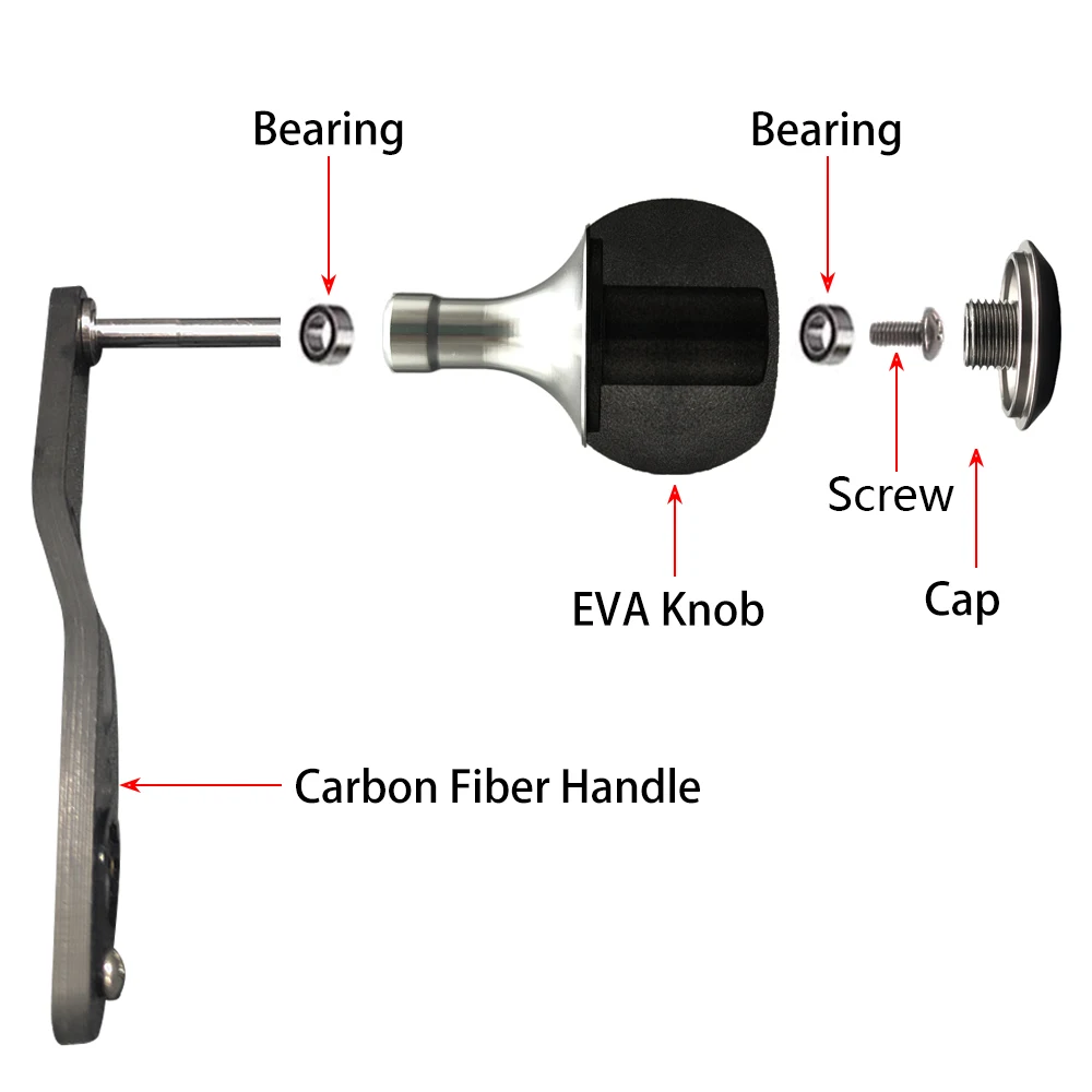 Mango de carrete de pesca de fibra de carbono con perilla EVA para carrete de Baitcasting, accesorios de pesca, mango de carrete ligero para pesca en el mar - imagen 5