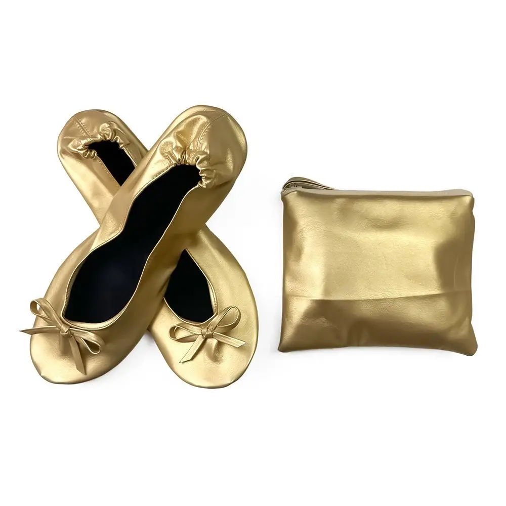 Bailarinas plegables y portátiles suaves, punta redonda enrollable, zapato plegable con lazo, zapatilla de vestir transpirable para mujer, fiesta de boda - imagen 5