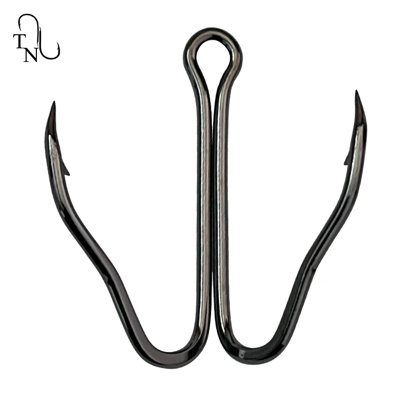 TN112 10 Uds 3551 anzuelo de pesca doble de alta calidad anzuelo de pesca con púas de acero al carbono para señuelo de rana - imagen 3