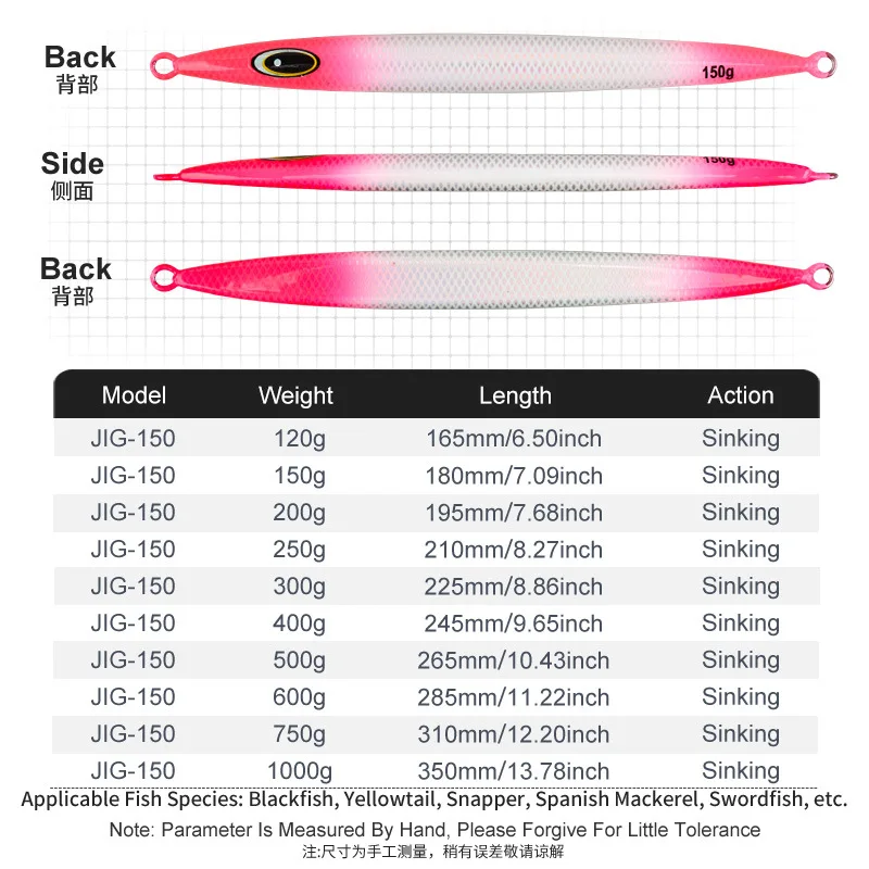 J150 120g 150g 200g 250g 300g pesca en barco de mar plantillas de Metal cebo caída rápida hundimiento duro Jigging señuelo brillo Metal Jigbait - imagen 3