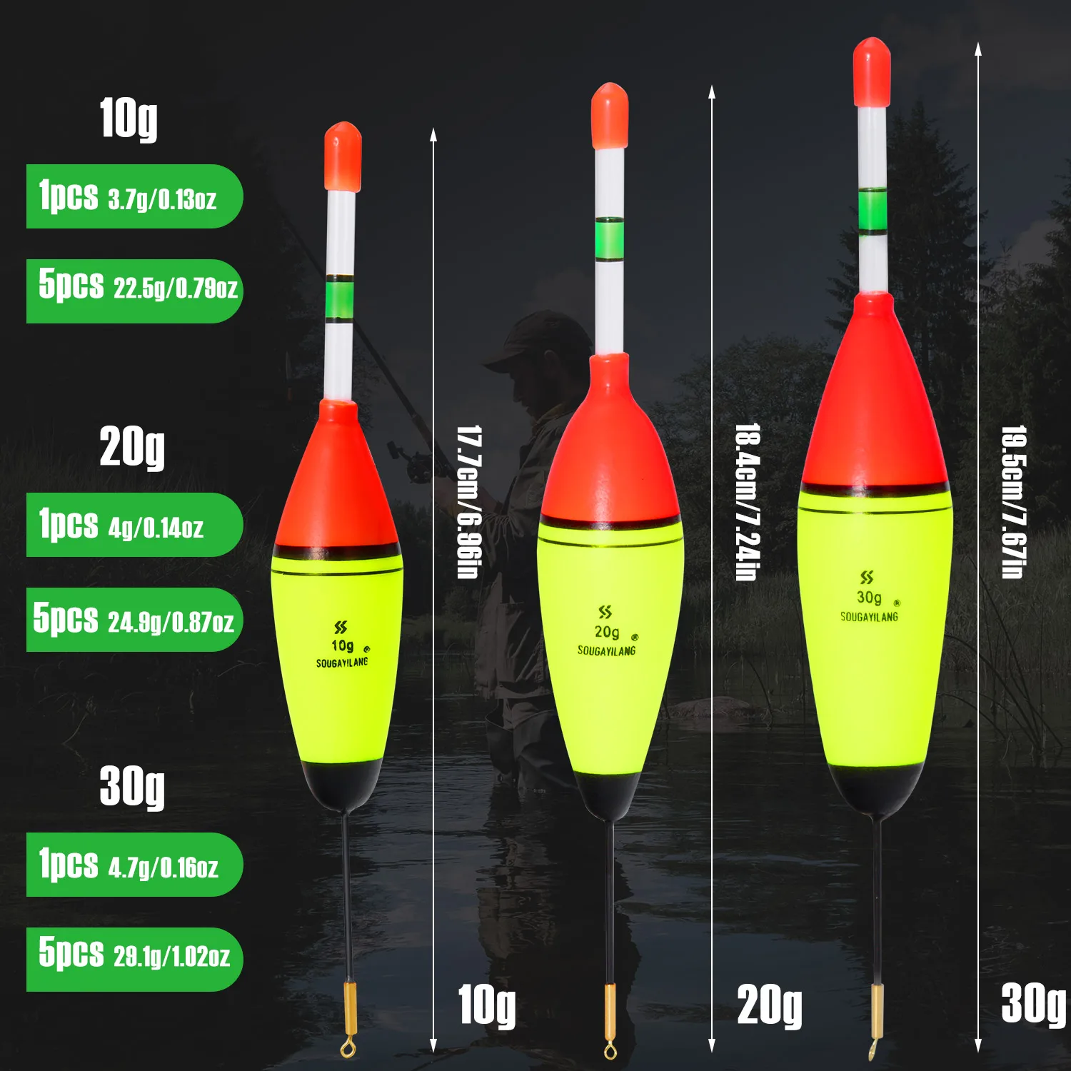 Sougayilang 5 unids/lote juego de flotadores de pesca 10g 20g 30g boya flotante de espuma Bobber para accesorios de pesca equipo aparejos de pesca - imagen 4