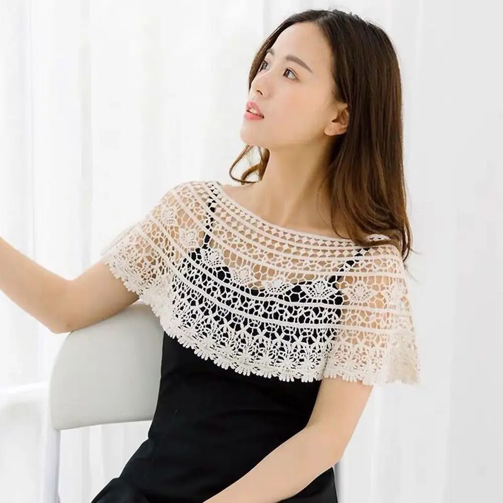 Capa cruzada chal de encaje de Color puro blusa de encaje hombros bufanda capa de cuello falso primavera otoño - imagen 3