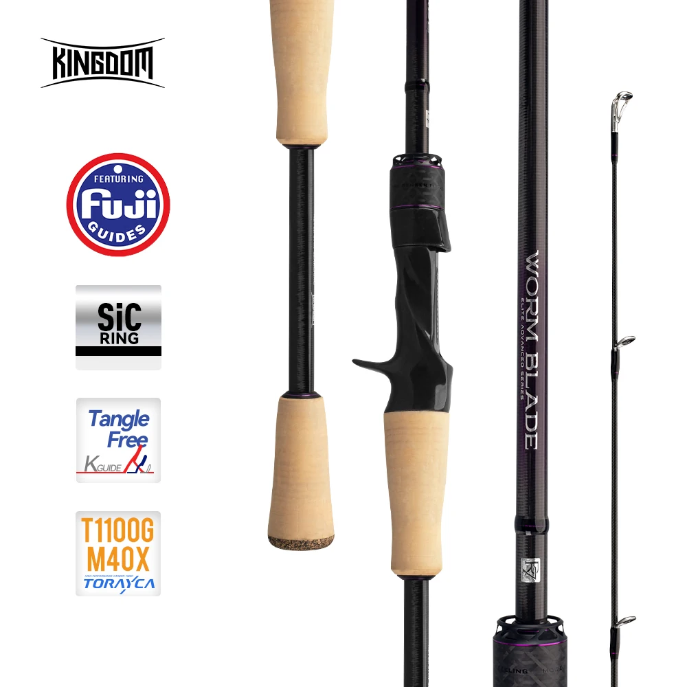 Caña de pescar Kingdom, hoja de gusano 1,9 1,95 1,98 2,01 2,04 m L ML M MH Fuji, anillo guía Toray 33T + 40T, caña de pescar de lubina de tela de carbono