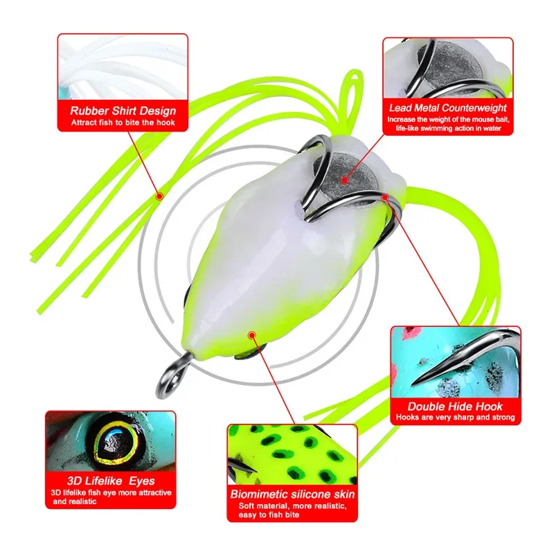 Señuelos de rana con ojos 3D, 6g, 9g, 12g, cebo de tubo suave Topwater, señuelo de pesca de plástico con anzuelos dobles, cebo de goma Artificial de rana Ray, 1 ud. - imagen 4