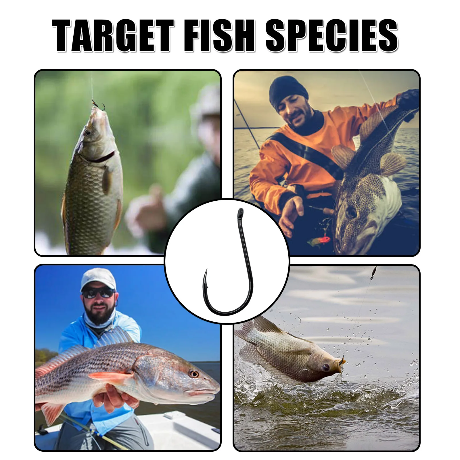 9KM Anzuelos circulares para carpa - Púas, acero alto carbono, negro - imagen 5