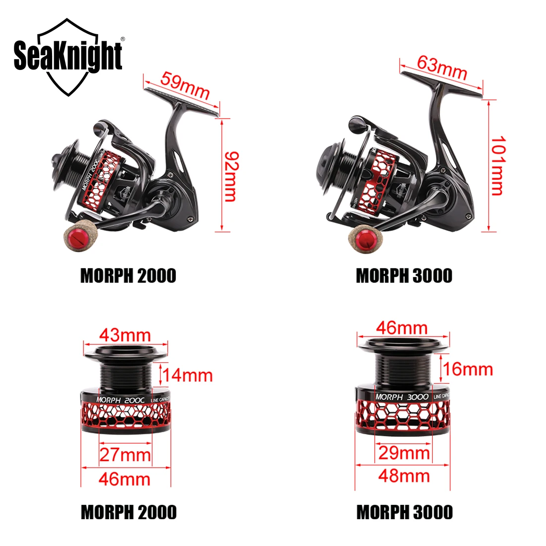 SeaKnight-carrete de pesca giratorio de fibra de carbono, rueda giratoria para pesca de carpa, potencia de arrastre, C60, 5,2: 1, 8KG, morf2000, 2000 - imagen 3