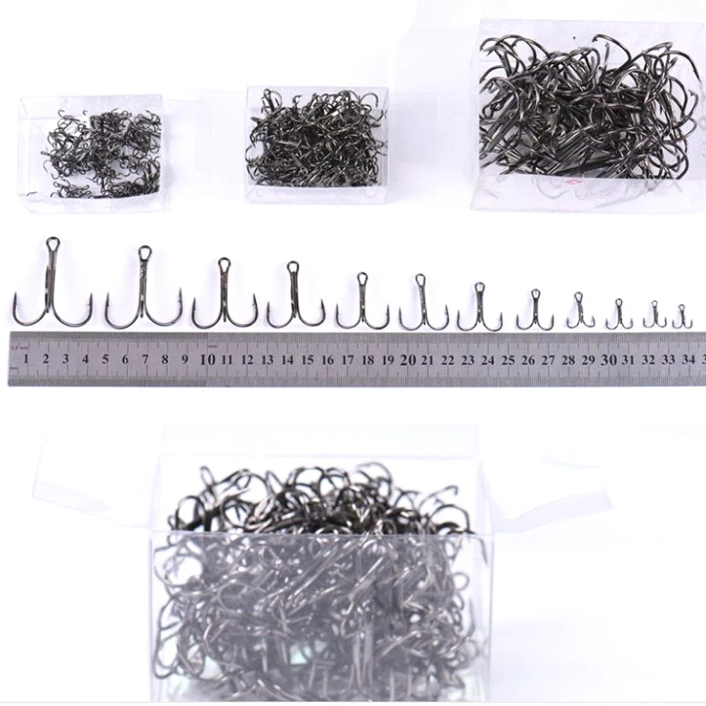 100 unids/caja anzuelos triples para pesca de carpa 12 # -3/0 #   Juego de anzuelos de púas de acero al carbono opcionales súper afilados para aparejos de accesorios de señuelos - imagen 2