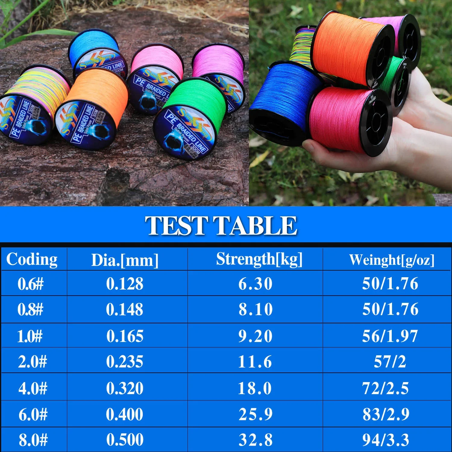 Sougayilang-sedal de Pesca trenzado, 300M, 4 hebras, 0,6-8,0 # PE, 6,3-32,8 kg, multifilamento, Pesca suave - imagen 4