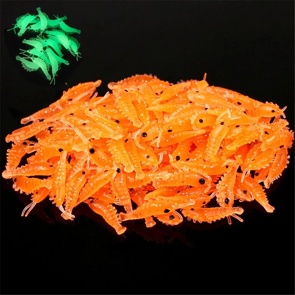 100 Uds. Señuelos de pesca de camarones luminosos de silicona suave 2,7 cm pequeño verde claro pesca de agua dulce cebo de camarones brillo camarones señuelos - imagen 2