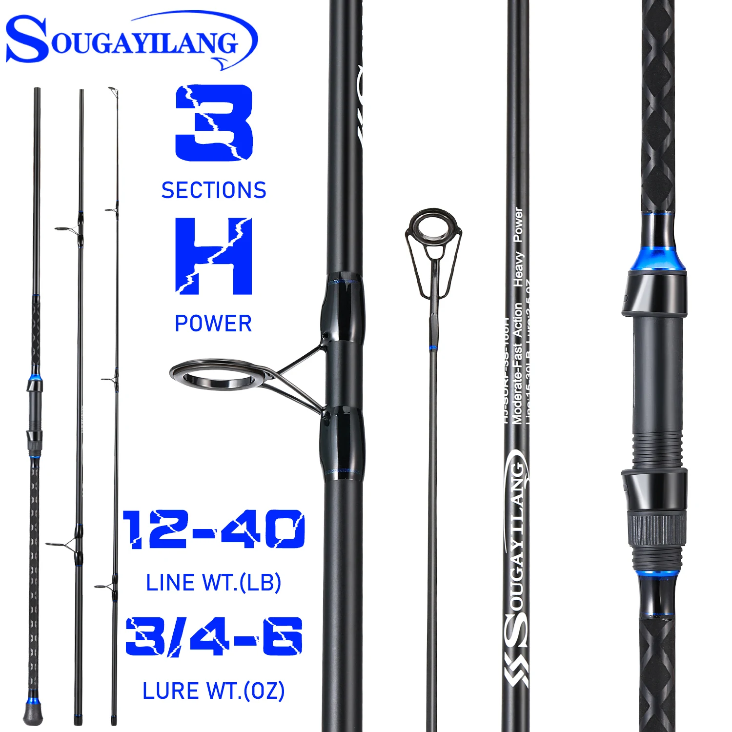 Sougayilang-caña de pescar giratoria de 3 secciones, 2,7/3,0/3,3/3,6 m, caña de lanzamiento de larga distancia, caña de pescar de carpa, pesca de agua dulce