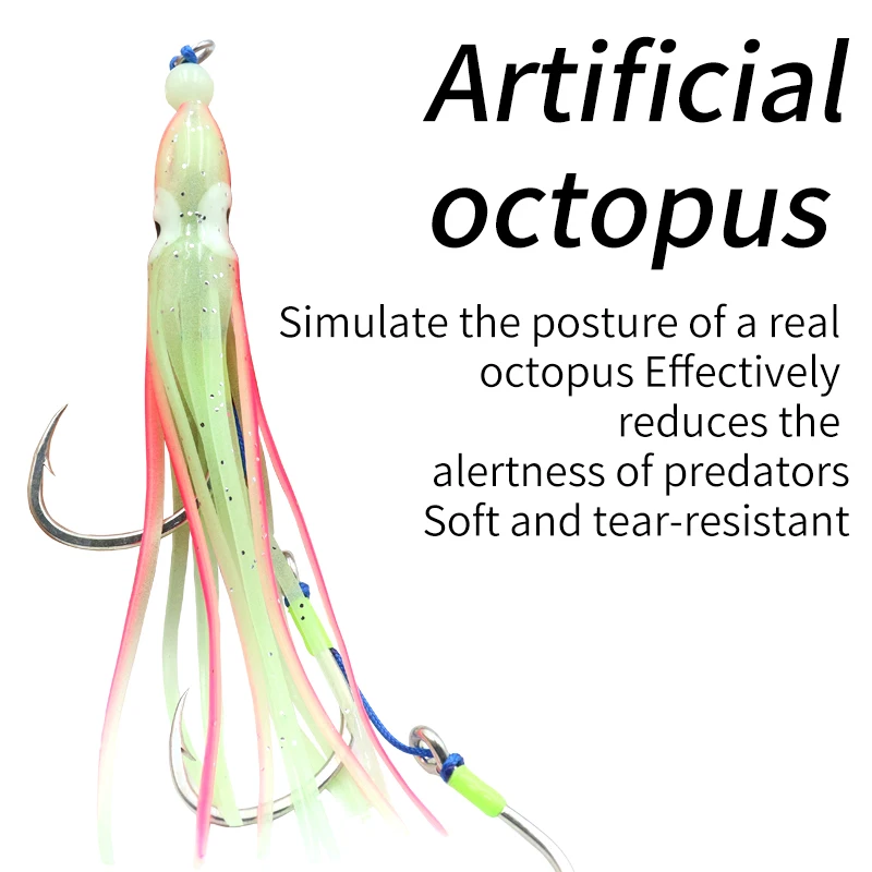 ZYZ-aparejos de cebo para pesca en el mar, 2 unidades/bolsa, anzuelos con pulpo luminoso, cebo suave, atún de agua salada, lubina a rayas, anzuelo Sabiki - imagen 4