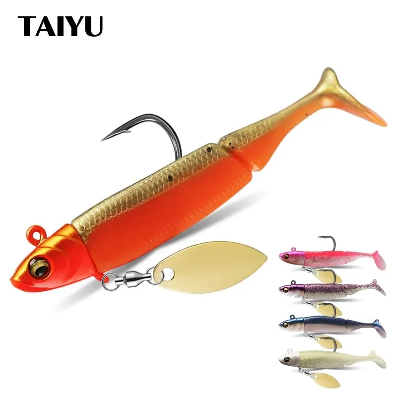 TAIYU Jig Head-señuelos de pesca blandos, 21g, cola en T, señuelo de silicona, Wobblers, cuchara giratoria de Metal, cebo para Lucio, trucha, lubina, aparejos de pesca