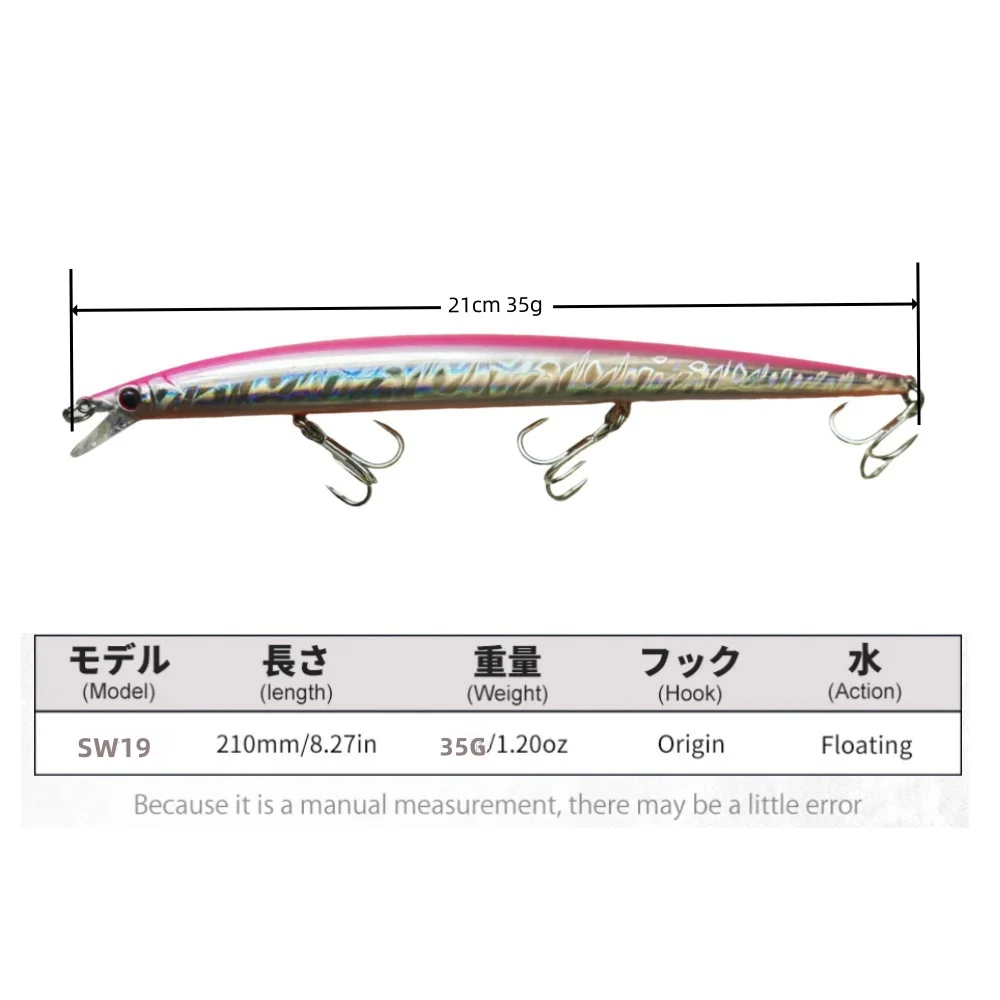 Jerk Minnow 210mm/34g señuelo de fundición larga Minnow flotante Pesca jerkbaits cuerpo acero inoxidable hardcore minnow - imagen 5