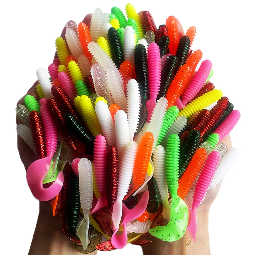 Cebos blandos de 1-150 Uds., cebo de pesca Artificial, cebos de peces falsos, señuelos de silicona Wobbler para suministros de pesca, nuevo Kit de productos - imagen 4