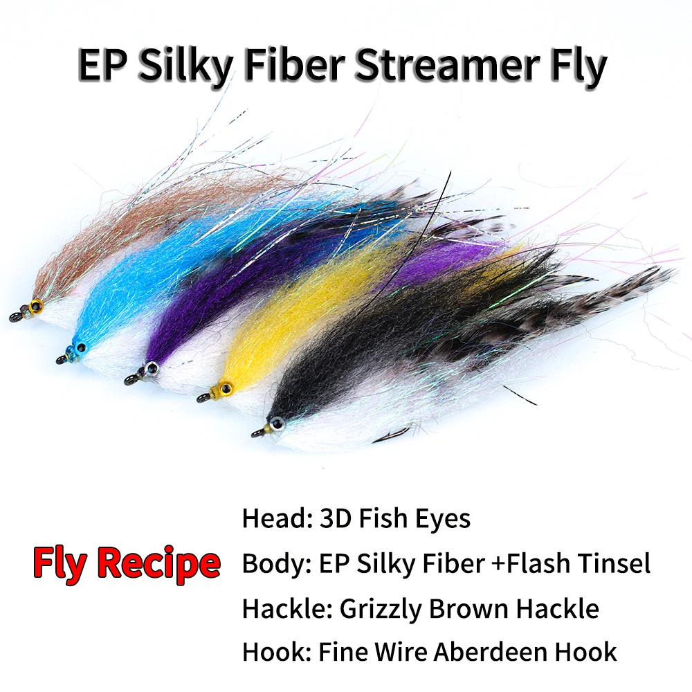ICERIO 1/0 - 4/0 pesca con mosca Streamer moscas EP fibra sedosa vástago largo ganchos finos Flasher señuelo para mosca cebo para trucha lubina - imagen 2