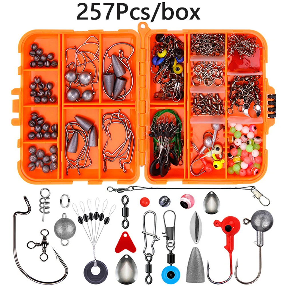 Kit de accesorios portátiles para pesca en roca, juego de aparejos, ganchos de mar, plomos giratorios para agua dulce y salada con caja, 165/141/257 piezas - imagen 5
