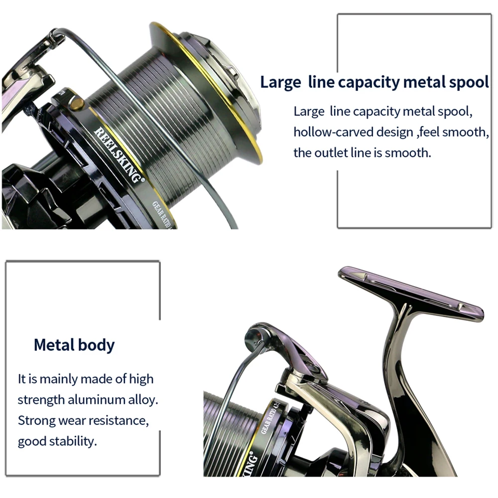 Carrete de pesca giratorio de cuerpo de Metal, rueda de lubina de Pesca de Mar de fundición larga, ancla de 44lb, 18 rodamientos, 9000, 10000, 12000 - imagen 5
