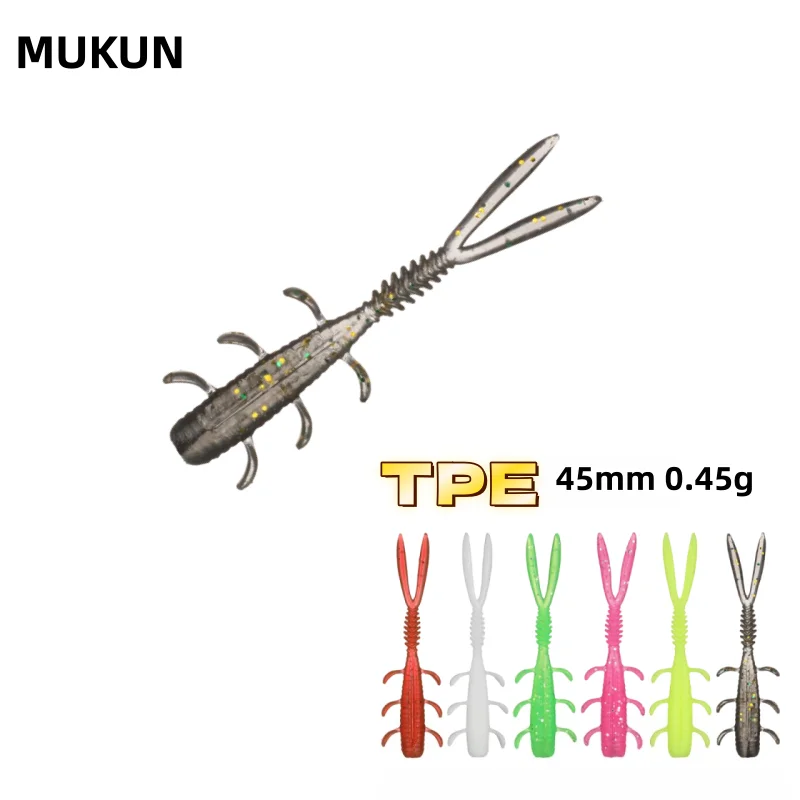 MUKUN 20 piezas TPE Mini gusano suave Señuelos de Pesca Jig Wobblers 0,45g/45mm cebos artificiales de silicona lubina carpa Pesca aparejos de Pesca