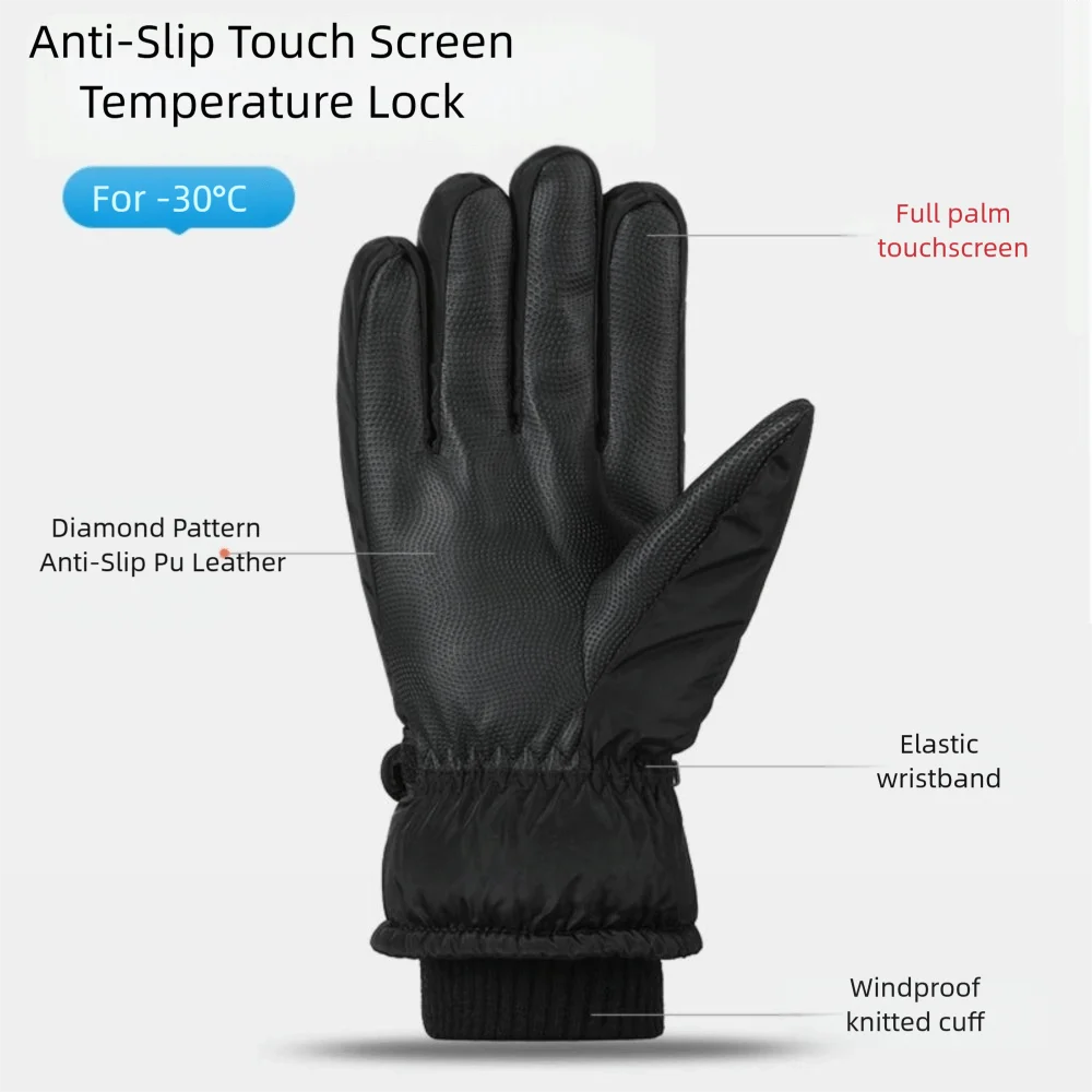 Regalos Oxford guantes cálidos de invierno Pu pantalla táctil ciclismo guantes de algodón cálidos impermeables a prueba de viento más guantes gruesos de terciopelo para mujer - imagen 3