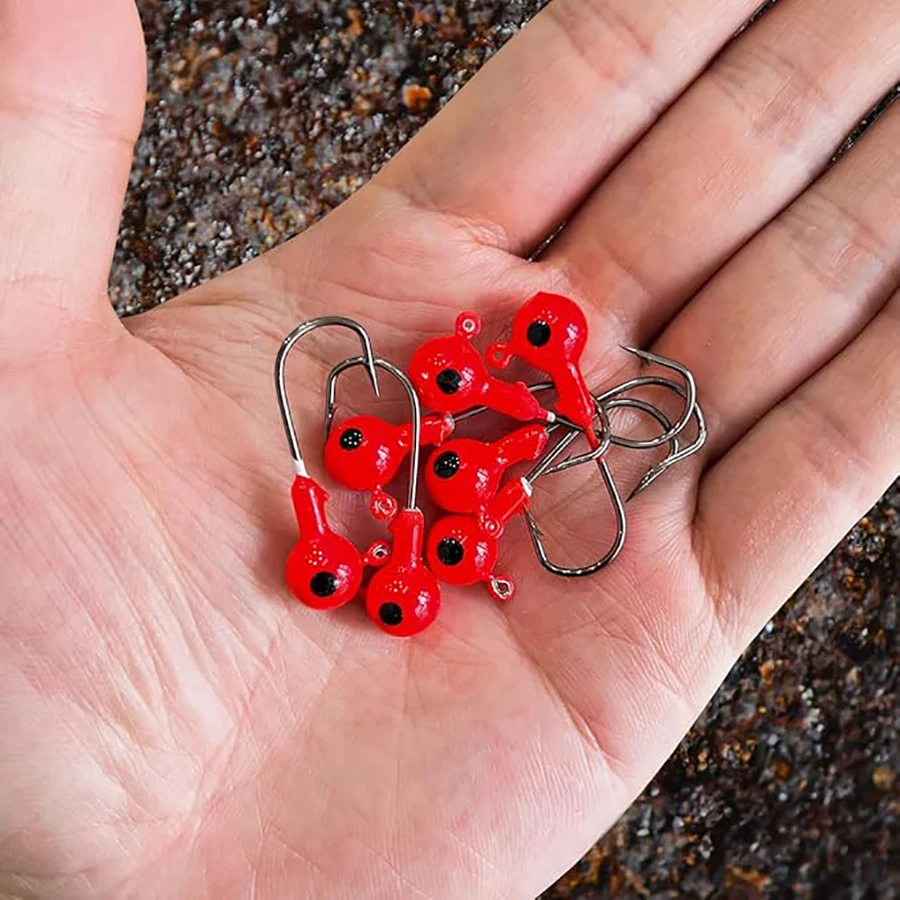 Juego de 5 cabezales de anzuelo de pesca de 3,5g y 5g, anzuelos de pesca de bola redonda roja para lubina Swimbait de agua dulce y salada - imagen 3
