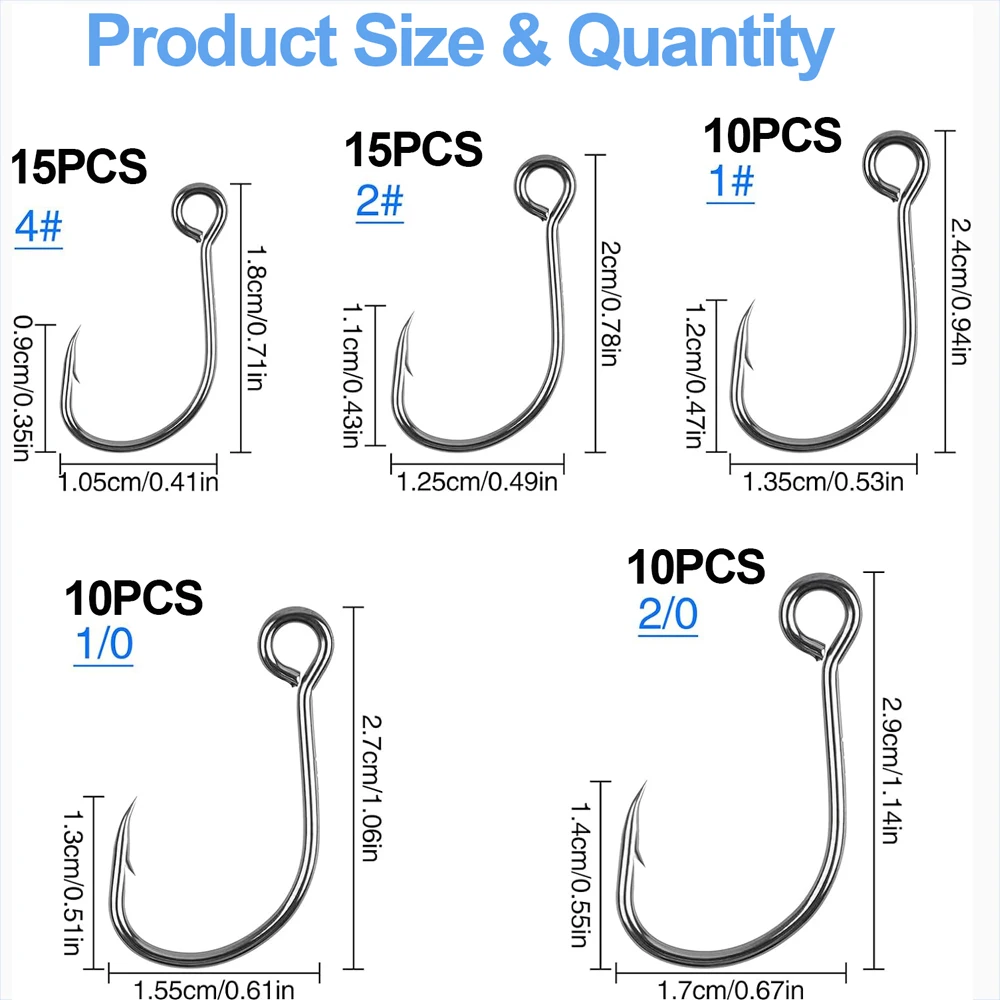Anzuelos de pesca de un solo ojo grande en línea, 60 uds., para cebo giratorio, anzuelos de ojo grande para lubina, trucha, cuchillas, señuelo de pesca - imagen 2