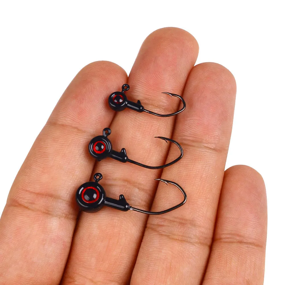 Anzuelo de pesca con cabeza de anzuelo, 5 uds., para señuelo suave, gusano, cebo vivo, tipo de pez, anzuelo de plantilla, ojo 3D, agua salada, lubina, trucha, Bluegill - imagen 3