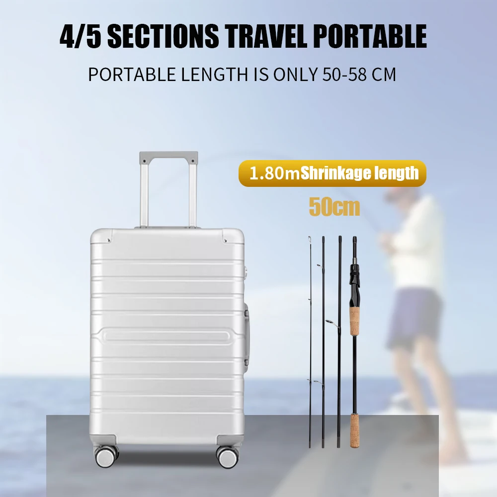 ROLLFISH SK-caña de pescar portátil de viaje, varias secciones, 4-5 secciones, caña de señuelo giratoria/fundida, mango cómodo, línea de 10-24lb - imagen 3