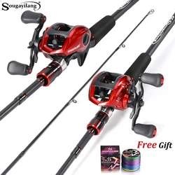 Sougayilang Set Caña y Carrete Baitcasting 6.3:1 con Línea Trenzada