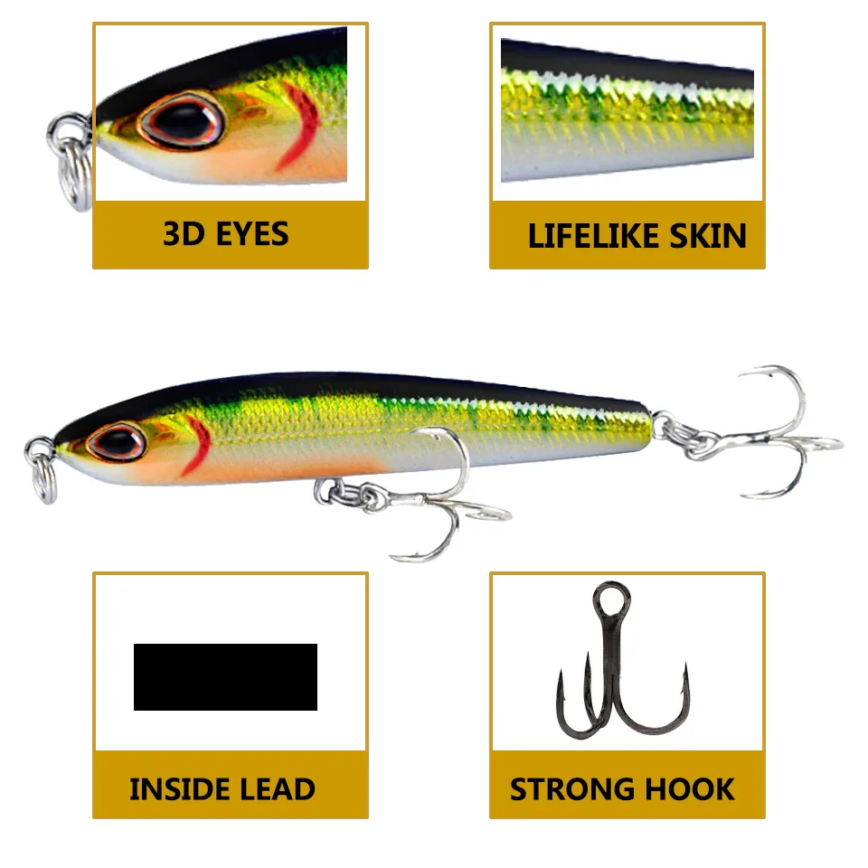 Señuelo de pesca hundido con lápiz, pesas de 7,5 cm, 9g, aparejos de pesca de lubina, accesorios de pesca, señuelos de agua salada, cebo para peces, señuelo de curricán, 1 ud. - imagen 4