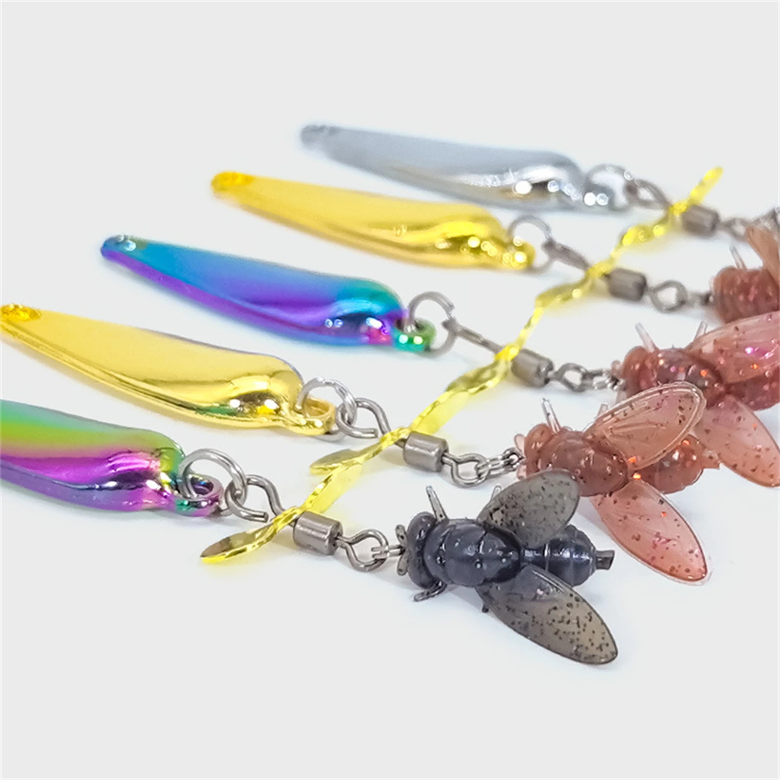 Señuelo giratorio de Metal Artificial, cebo falso con mosca 3D simulado para carpa, crucian, Tilapia, lubina, brillo de cabeza grande, 5 uds.