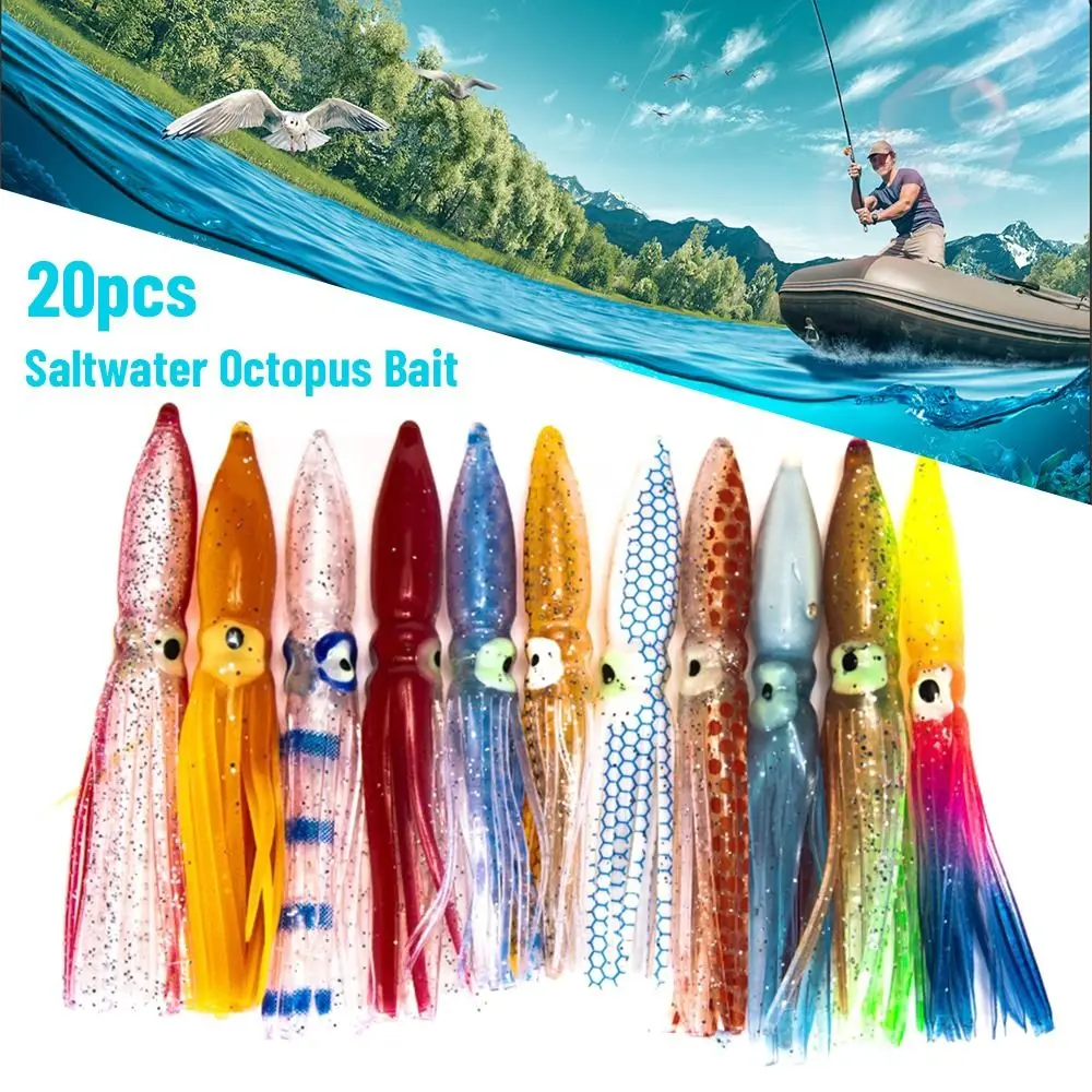 Señuelo Artificial de silicona suave para pesca de agua salada, señuelo de falda de calamar de PVC, cebo de pulpo, cola larga, 8cm, 2,1g, Color aleatorio, 20 piezas - imagen 2