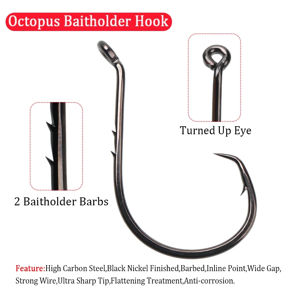 Wifreo-anzuelo circular de pulpo de 5 piezas, aparejos de pesca de acero de alto carbono, accesorios para lubina, salmón, Lucio - imagen 3