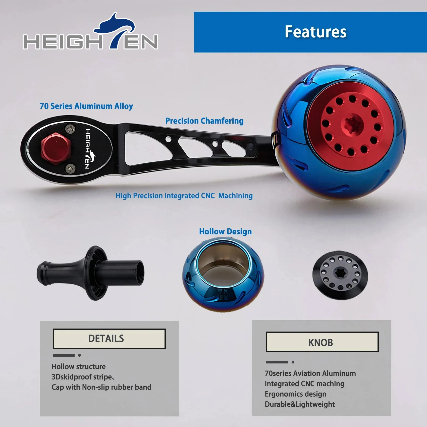 HEIGHTEN Baitcaster, mango único, longitud del eje ajustable de 80mm a 90mm con perilla degradada de 45mm, accesorios de modificación de pesca con señuelo - imagen 3