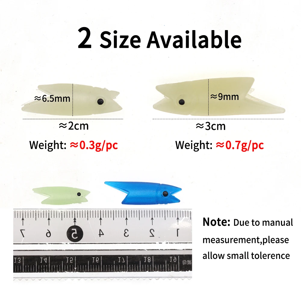 Elllv-Cabeza de pez de silicona suave, 50 piezas, 2cm, 3cm, Material de aparejo Sabiki, señuelo luminoso, aparejos de cebo para pesca Makerel Herring - imagen 2