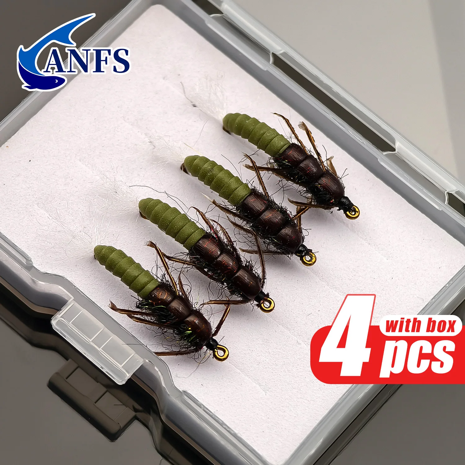 Hydropsyche Caddis Larva - Moscas de trucha - ANFS Moscas de pesca con mosca - Patrón de mosca de larva Caddis - Paquete de 4 moscas y señuelos premium