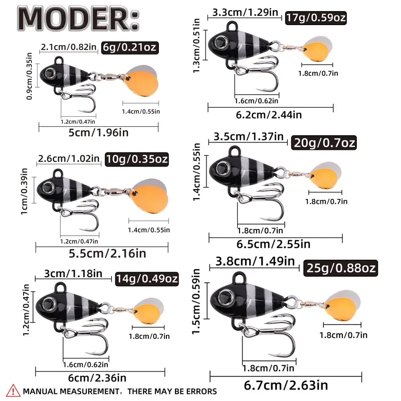 10 Uds 25g 20g 17g-6g señuelo de lanzamiento lejano pez feo VIB bajo el agua giratorio doble lentejuelas cebo Artificial biónico cebo de pescado - imagen 3